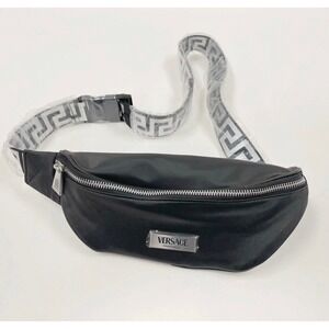 Versace Fragrances Streetwear Luxury Unisex Belt Bag Black Greek Key Motif